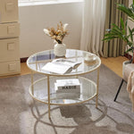 Load image into Gallery viewer, VINGLI Glass Coffee Table, 30" Round Coffee Table, Transparent Glass Coffee Tables for Living Room, 2-Tier Coffee Table with Storage, Modern Center Table with a Beige Frame, Mesa de Centro para Sala