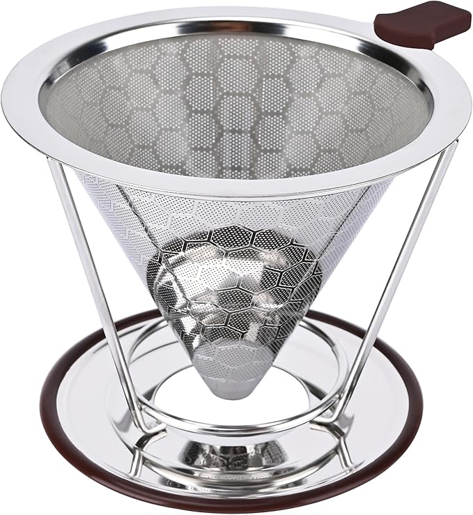 Pour Over Coffee Dripper, Pour-over Filters with 800 Mesh Steel Mesh Optimize Extraction For Rich Coffee Flavor, Stainless Steel Filter, Paperless Pour-over
