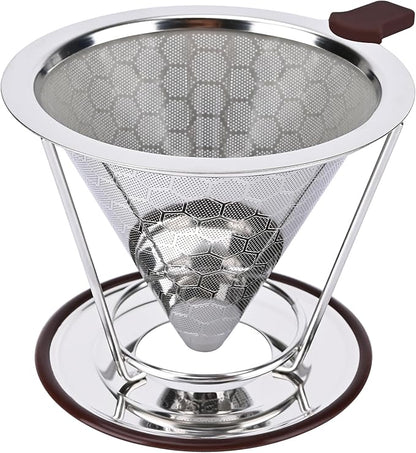 Pour Over Coffee Dripper, Pour-over Filters with 800 Mesh Steel Mesh Optimize Extraction For Rich Coffee Flavor, Stainless Steel Filter, Paperless Pour-over