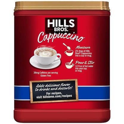 Hills Bros. Cappuccino Mix – Rich, Frothy Coffeehouse-Tasting Instant Drink Mix – Quick & Easy Preparation – Perfect for Hot & Iced Drinks & Creaming Coffee – Sugar-Free French Vanilla, 1 Pack of 12oz