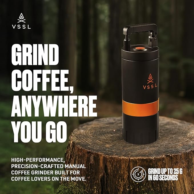Java G25 Manual Coffee Grinder | Coffee for Camping | Bean Grinder | Travel Pour Over | Stainless Steel Conical Burr | ~ 25 Gram Capacity | Extendable Grind Handle | 50 Grind Settings | Carbon