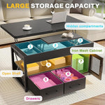 Load image into Gallery viewer, Itaar 40" Lift Top Coffee Table, 4 in 1 Coffee Tables with Storage Cabinet for Living Room, Small Farmhouse Coffee Table with 2 Fabric Drawers &amp; LED Light for Dining Room, Black