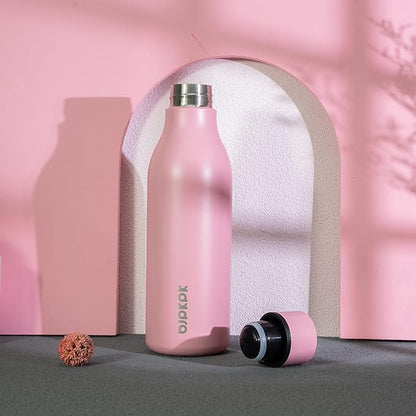 BJPKPK Insulated Water Bottles, 18 oz Stainless Steel Metal Water Bottle with Strap, BPA Free Leak Proof Jugs, Mugs, Flasks, Reusable Thermal Flasks for Sports & Travel, Light Pink