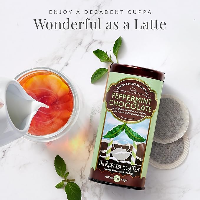 The Republic of Tea – Peppermint Cuppa Chocolate Tea Bags, Low-Caffeine, 36 Servings