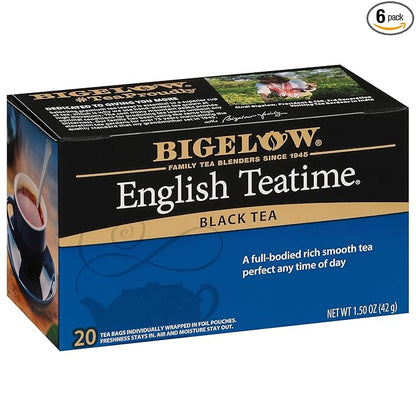 Bigelow Tea English Teatime Black Tea, Caffeinated Tea, 20 Count Box (Pack of 6), 120 Total Tea Bags