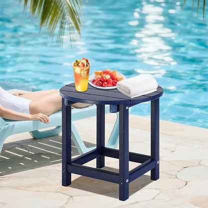 LZRS Round Adirondack Patio Side Table End Table, Outdoor Side Tables for Patio, Backyard,Pool, Indoor Companion, Easy Maintenance & Weather Resistant(Navy Blue)