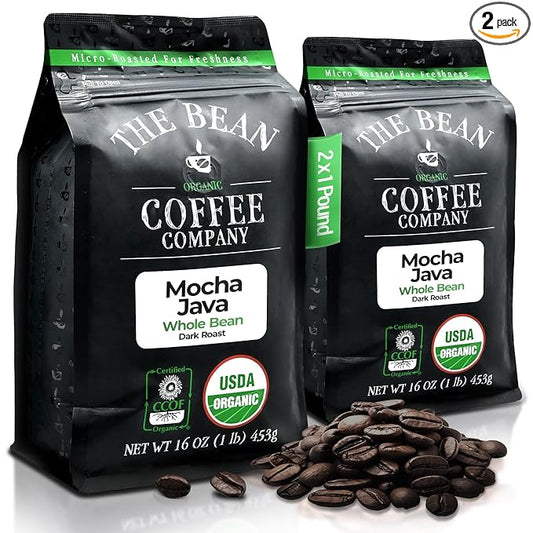 The Bean Organic Coffee Company Suzi's Power Bean, Dark Roast, Whole Bean Coffee, 16-Ounce Bags (Pack of 2)