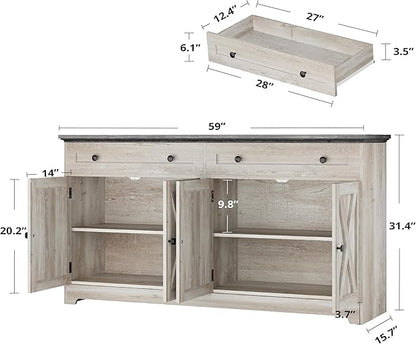 IRONCK Buffet Cabinet with Storage, Sideboard Storage Cabinet, Kitchen Cabinet with Drawers and Doors, Charcoal Grey and Beige Maple