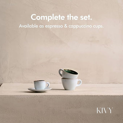 KIVY Stoneware Espresso Cups, 4-Piece Set - Italian Design, Thick-Walled, 3 oz, Microwave & Dishwasher Safe
