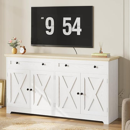 IRONCK Buffet Cabinet with Storage, Sideboard Storage Cabinet, Kitchen Cabinet with Drawers and Doors, Natural Wood