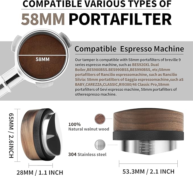58mm Coffee Distributor,Espresso Distribution Tool, Adjustable Depth Espresso Distributor Fits All 58MM Espresso Portafilter,espresso leveler compatible with Gaggia E61 58MM portafilter.