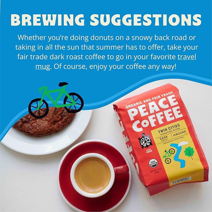 Peace Coffee Twin Cities Blend | 20 oz Whole Bean Dark Roast | Organic Fair Trade | Smooth, Inviting Flavor | Shade Grown, Fresh Roasted