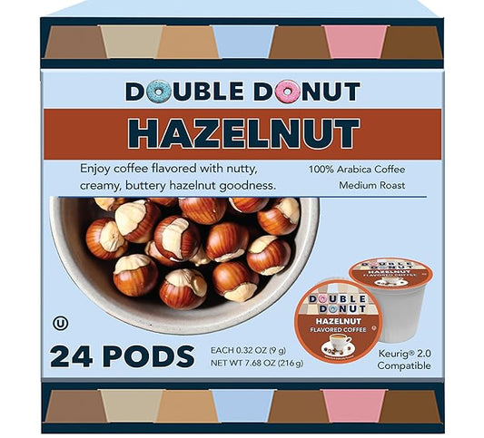 Double Donut Coffee Hazelnut Coffee in Single Serve Coffee Pods for all Hazelnut Coffee K Cups Brewers, 24 Count