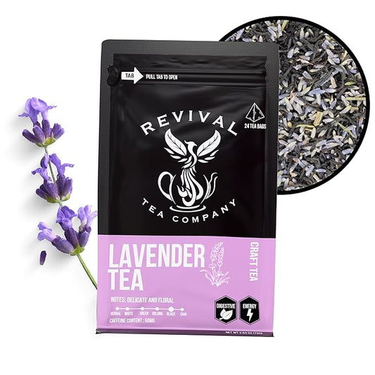Revival Tea Company Lavender Tea - Black Tea Blend with Lavender Flowers - 24 Tea Bags