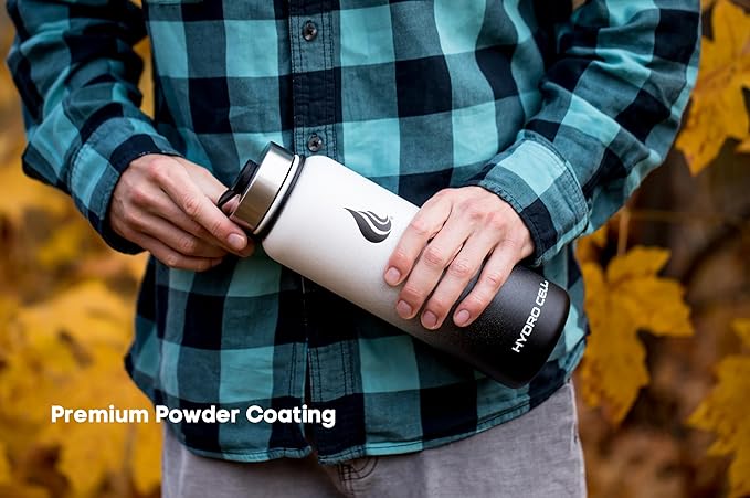 HYDRO CELL Stainless Steel Insulated Water Bottle with Straw - For Cold & Hot Drinks - Metal Vacuum Flask with Screw Cap and Modern Leakproof Sport Thermos for Adults (Black/White 40oz)
