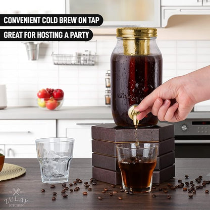 Zulay Kitchen 1.5 Liter Cold Brew Coffee Maker with EXTRA-THICK Glass Carafe & Stainless Steel Mesh Filter - Premium Iced Coffee Maker, Cold Brew Pitcher & Tea Infuser (Gold)