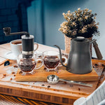 Load image into Gallery viewer, SOTECH Portable Coffee Maker Set Tea Set And Tray; Manual Grinder; Stainless Steel Scoop &amp; 2 Glass Cups and Wooden Tray