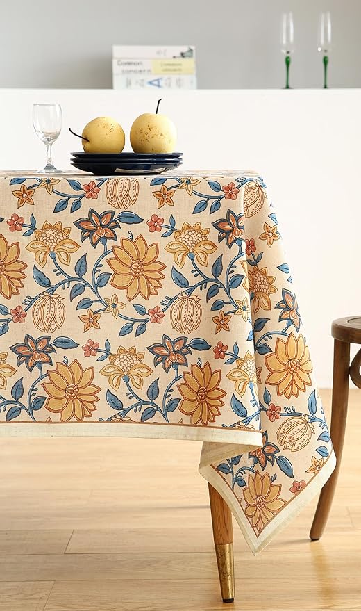 Designer Bohemian Floral Small Rectangle Tablecloth,Linen Colorful Table Cloth,Wrinkle Resistant Decor Tablecloths for Dining Thanksgiving Kitchen Party Christmas,55"*71"-Estevan B