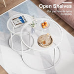 Load image into Gallery viewer, aboxoo White Nesting Glass Table Set of 2, Small Glass Round Nesting Tables for Living Room Bedroom, Accent Tea Table with Metal Frame Modern Industrial Simple