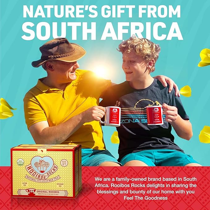 Caffeine Free Tea Organic Rooibos Tea Bags 200 - Naturally Sweet Red Tea Safe for Children & Pregnant Women - Low Tannin, Premium Red Rooibos Tea Organic Sustainably & Ethically Farmed in South Africa