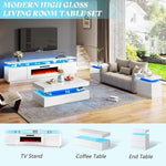 Load image into Gallery viewer, AMERLIFE High Gloss LED Coffee Table, Modern 2-Tier Center Table with LED Lights, Open Storage Space, 40in Simple Rectangular Sofa Side Table for Living Room, White