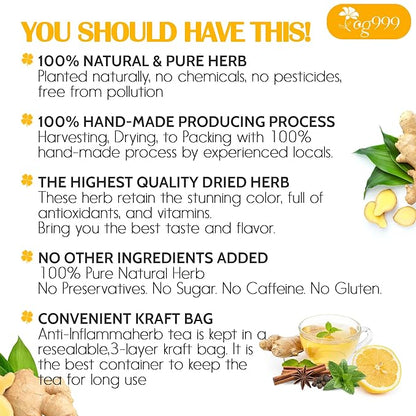 TOG999, 12oz/200 cups Anti-Inflammaheb Loose Leaf Tea | 100% Natural Blend of Ginger, Turmeric, Peppermint, Black Pepper & Cinnamon | Caffeine-Free, Sugar-Free, Gluten-Free, Vegan, Handcrafted