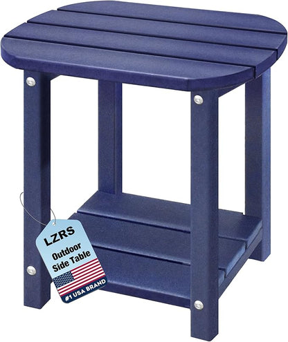 LZRS Outdoor Side Table - 2-Tier Adirondack HDPE Patio End Table for Pool, Porch,Balcony & Backyard,Weather Resistance for Indoor and Outdoor use(Navy Blue)