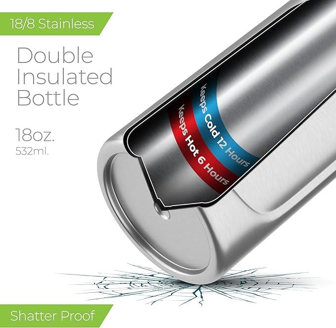 SipX™ Triple-Insulated Stainless Steel Water Bottle - 18oz. With Straw Lid, Reusable Insulated Water Bottle Keeps Cold For 12 Hours, Metal Water Bottle Made Of Sustainable Material For Hiking & Biking