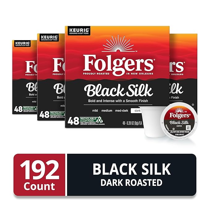 Folgers Black Silk Dark Roast Coffee, 192 Keurig K-Cup Pods