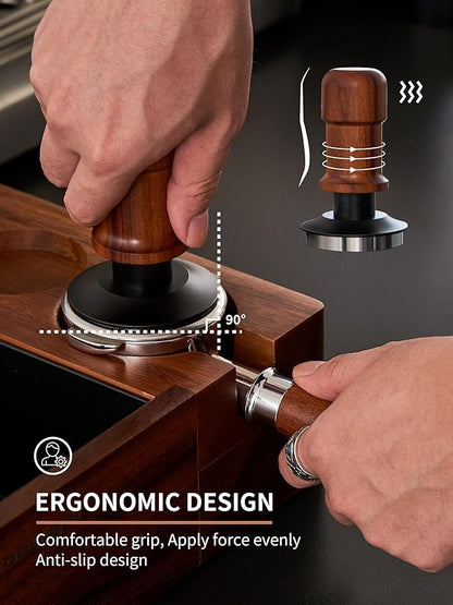 58mm Espresso Tamper, Premium Barista Coffee Tamper with Constant 30lb Calibrated Spring Loaded,Stainless Steel Base and Mahogany Handle.Fits for All 58mm Portafilters,Espresso Accessories