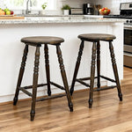 Load image into Gallery viewer, chairus 24" Backless Counter Height Bar Stools Set of 2, Farmhouse Wooden Counter Stools with Round Seat &amp; Turned Legs, Rustic Vintage Colonial Short Bar Chairs for Kitchen Island, Antique Brown