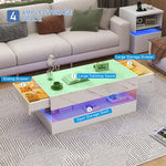 Load image into Gallery viewer, 39.4" Large High-Glossy LED Coffee Table with 2 Sliding Drawers, Living Room Storage Coffee Tables with Marbling Print, Modern Stylish Double-Layer Center Tables w/LED Lights, White