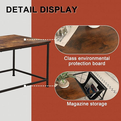 SENIG Brown Rectangle Wood and Metal Coffee Table with Storage Shelf for Small Living Rooms with Pocket