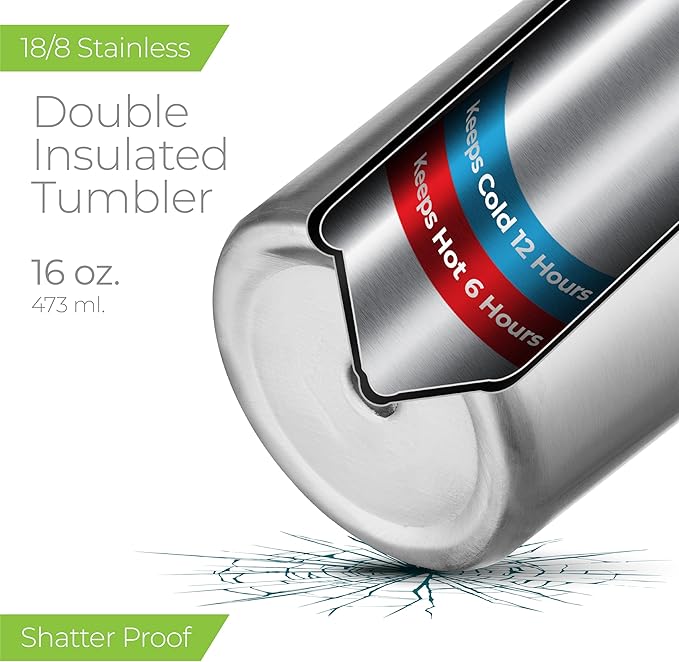 SIPX™ Triple-Insulated Tumblers - 16oz. Premium Modern Tumbler With Lid, insulated Cup Keeps Hot For 6 Hours, Stainless Steel Tumbler Made Of Sustainable Material, Coffee Travel Mug For Home & Office