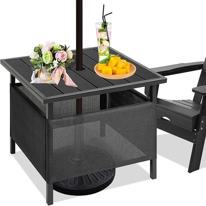 LZRS Adirondack Square Outdoor Side Table with Umbrella Hole, Pool Composite Patio Table,HDPE End Tables for Backyard,Pool, Indoor Companion, Easy Maintenance & Weather Resistant(Black)