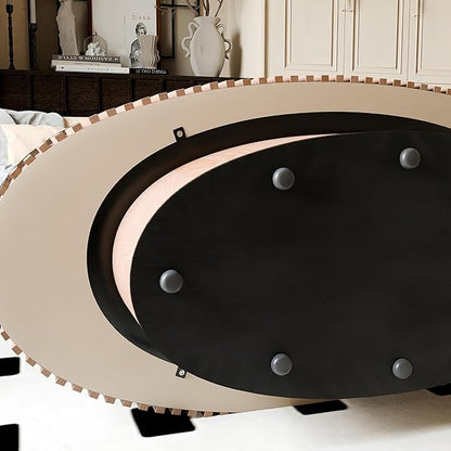 47 Inch Oval Drum Coffee Table with Storage, Handcraft Fluted Drum Coffee Table, Modern Wooden Oval Cocktail Tea Table Center Table with Sturdy Pedestal for Living Room Apartment (Natural)