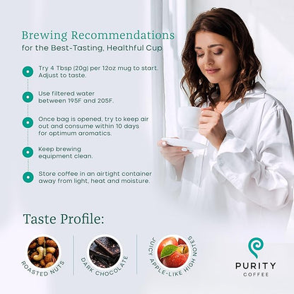 Purity Coffee FLOW Original Medium Roast Ground Coffee for Focus and Clean Energy - USDA Organic and Third-Party Tested for Antioxidants, Mold, Mycotoxins and Pesticides - 12oz (Purity Flow, medium_roast) | Ground| FLOW