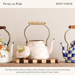 Load image into Gallery viewer, MACKENZIE-CHILDS Enamel Tea Kettle, Stylish Tea Kettle for Stovetop, Pink-and-White Rosy Check, 2 Quarts