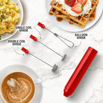 Load image into Gallery viewer, Zulay Froth N Go Milk Frother Rechargeable - 3-in-1 Frother Wand With Case &amp; USB-C Charger - Comes With 3 Whisk Attachments for Latte, Cappuccino, Matcha, Protein Shakes - Red