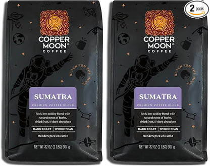 Copper Moon Dark Roast Whole Bean Coffee, Sumatra Blend, 2 Lb (Pack of 2)