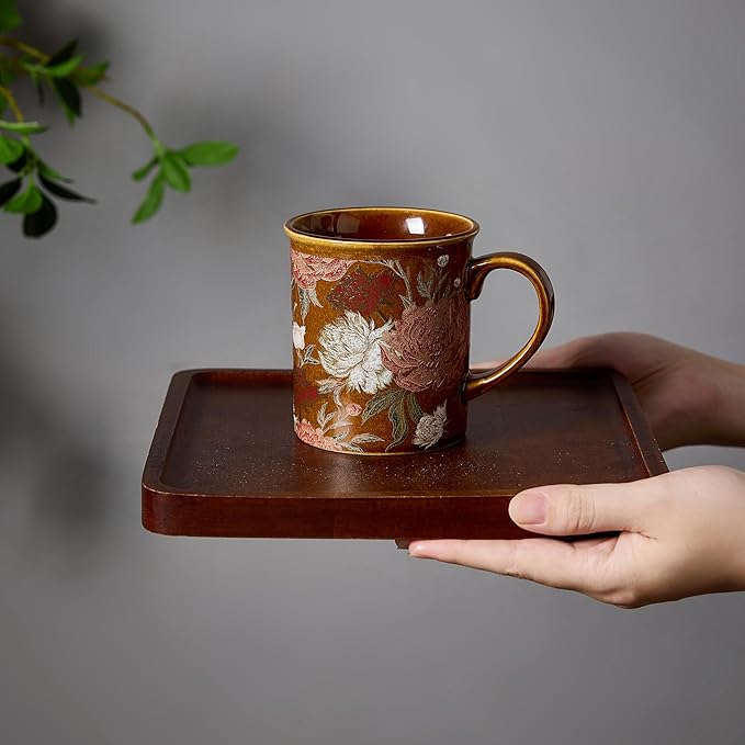 Coffee Mugs Set of 4, 12oz Ceramic Tea Cups with Floral Design, Hand wash only, Microwaveable, Gift Box, Perfect for Cappuccino, Latte, Hot Chocolate–Tazas Para Café Bonitas (Royal Bloom)