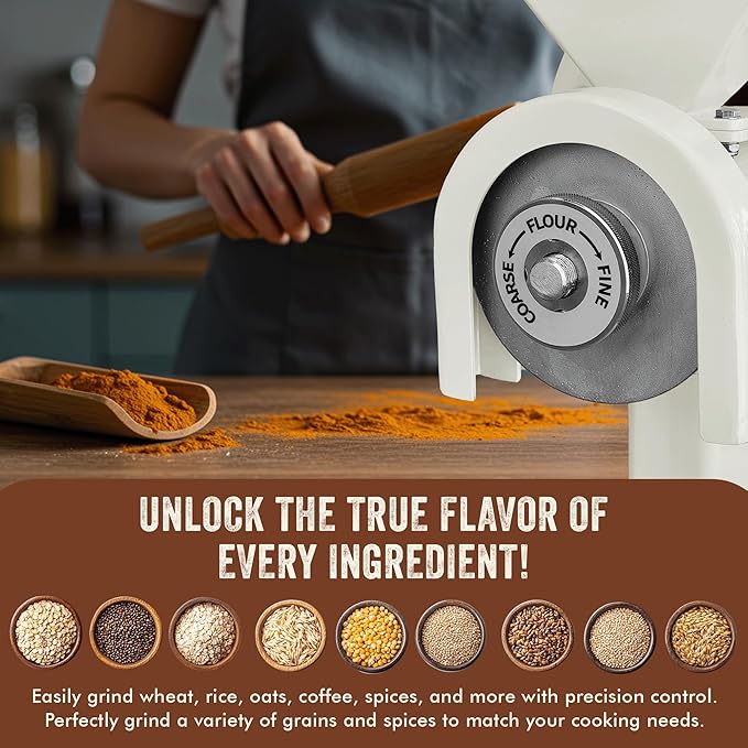 Manual Hand Grain Mill White | Heavy-Duty Hand Operated Food Grinder for Wheat, Corn, Oats, Coffee Beans, Rice & Dry Grains | Hand Crank Kitchen Flour Mill for Home, Camping, Survival & Everyday Use