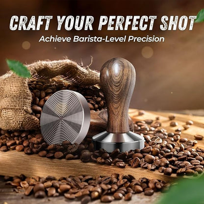 Flexzion Coffee Tamper 58mm Espresso Tamper Tool, Stainless Steel Barista-Quality Hand Press Espresso Maker with Ergonomic Wooden Handle