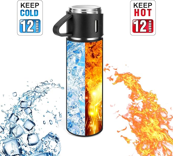 Stainless Steel Thermo 500ml/16.9oz Vacuum Insulated Bottle with Cup for Coffee Hot drink and Cold drink water flask.(Black,Set)