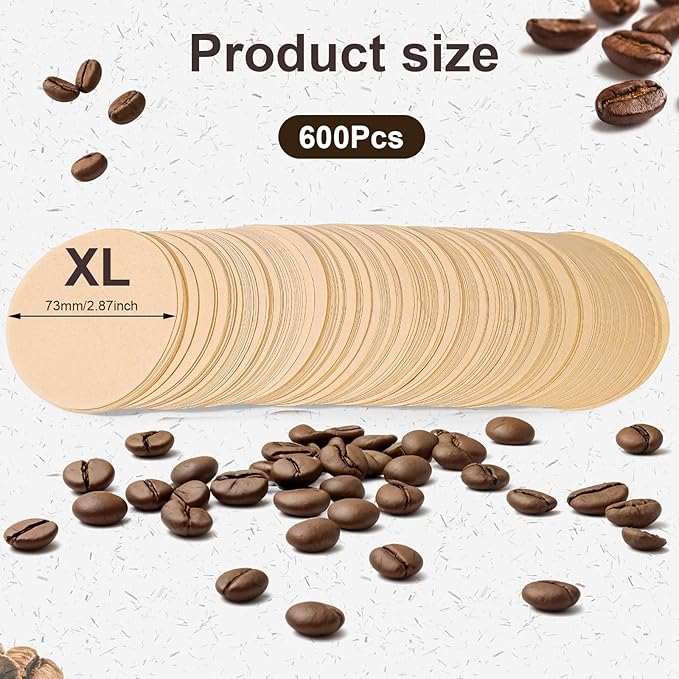 600pcs XL Replacement Coffee Filter Paper, Natural Round Coffee Filter Disposable Paper Filters Compatible with Aeropress Coffee Makers and Espresso-Style Coffee Maker
