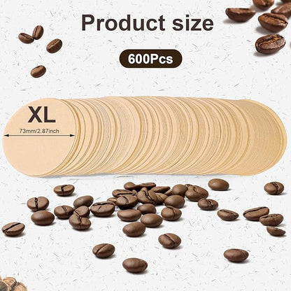 600pcs XL Replacement Coffee Filter Paper, Natural Round Coffee Filter Disposable Paper Filters Compatible with Aeropress Coffee Makers and Espresso-Style Coffee Maker