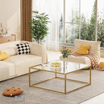 Load image into Gallery viewer, Glass Coffee Table, Small Square Coffee Table for Living Room,Simple Modern Center Tables for Small Spaces, Gold Living Room Tea Tables Easy Assembly,26 * 26in（Gold &amp; Clear Glass）