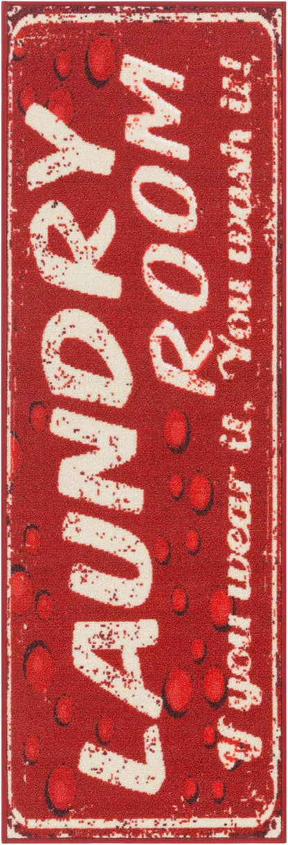 Ottomanson 20" x 59" Laundry Room Rug - Non-Slip Mat for Laundry & Mudroom - Durable, Stain-Resistant, and Easy to Clean - Perfect for High-Traffic Areas - Runner Rug for Entryway Bathroom, Red