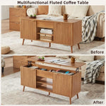 Load image into Gallery viewer, LEYAOYAO 48" Fluted Lift Top Coffee Table with Hidden Storage &amp; Adjustable Shelves, Lifting Tabletop Large Rectangular Coffee Tables, Mid Century Modern Wood Center Table for Living Room, Brown