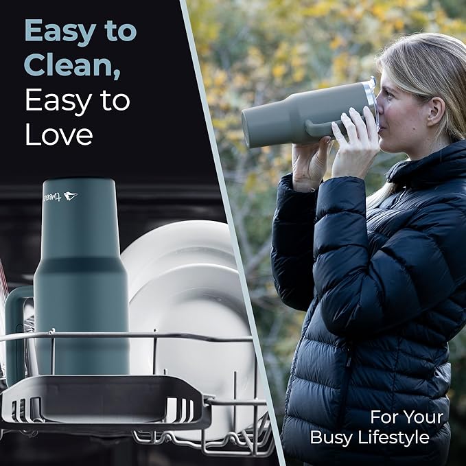 40 oz Tumbler With Handle and Straw Made of Stainless Steel - Double Wall Vacuum Insulated Tumbler With Lid - Sweat Proof Easy Grip, BPA-Free, Dishwasher Safe Tumbler (Charcoal)